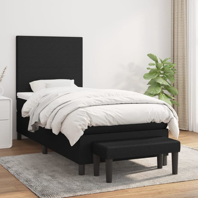 vidaXL - Boxspring - met - matras - stof - zwart - 100x200 - cm