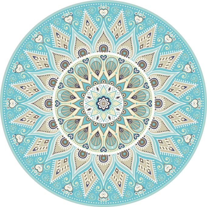 Vinyl | Vloerkleed vinyl rond | Mandala aqua | 170 cm Rond