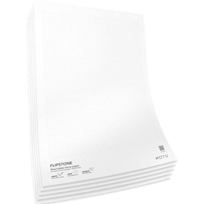 MOYU Uitwisbaar flipoverpapier van steenpapier - Ruitjes & blanco - 65 × 100 cm - 5 vellen