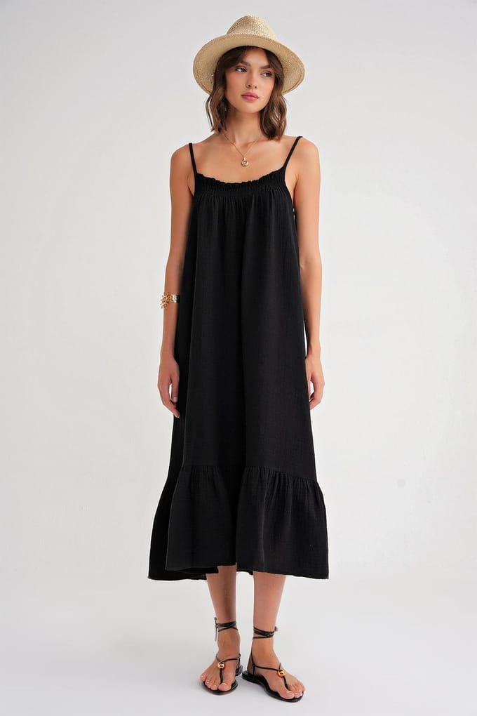 Midi Mousseline Jurk met Rimpel Detail