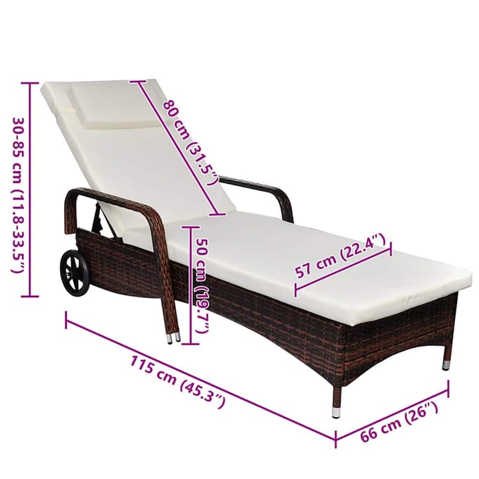 vidaXL - Ligbed - met - kussen - en - wieltjes - poly - rattan - bruin