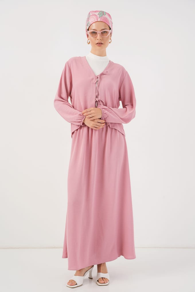 V-hals Blouse met Strik Sluiting & Maxi Rok Twee-Delige Set