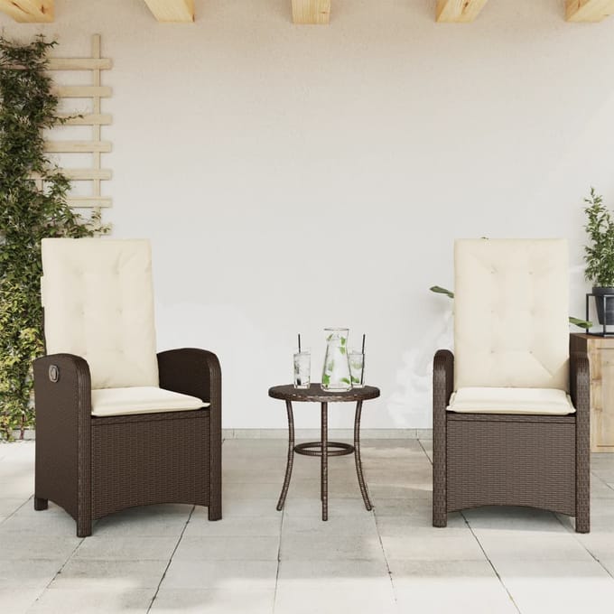 vidaXL - 3-delige - Bistroset - met - kussens - poly - rattan - bruin