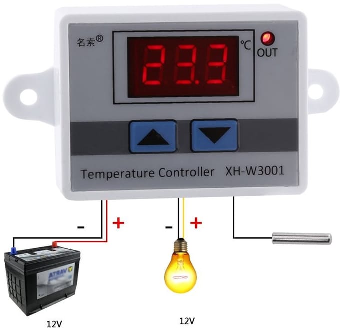 Dailygoody - Digitale Thermostaat - Temperatuurregelaar - Waterdicht - 12V - Thermosensor - Geschikt voor verwarming - Compact formaat