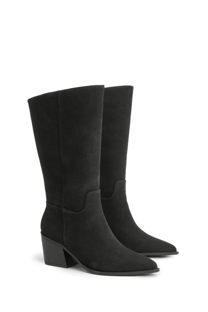 boohoo Dames Wijde Pasvorm Kuitlaarzen Western Laarzen | Black | Maat: 3