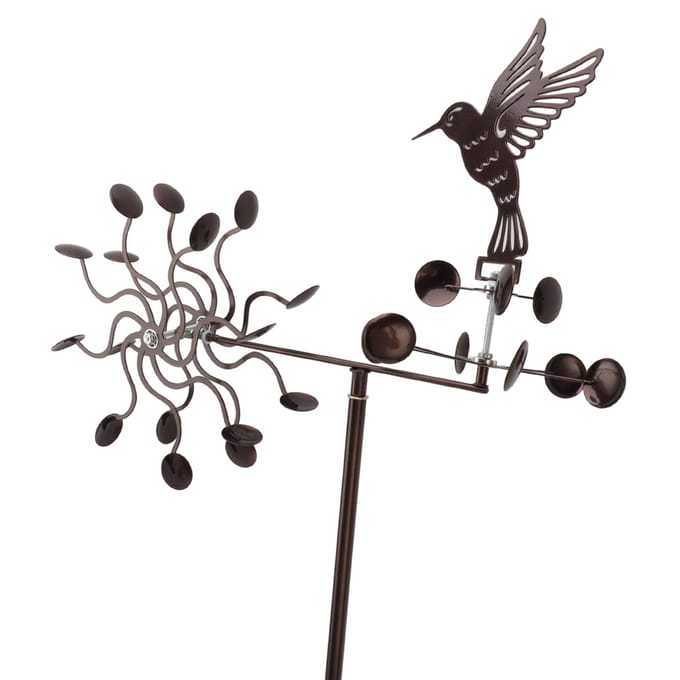 Moulins à vent Fer Colibri Métal Moulin à vent Sculpture de vent pour Pelouse Extérieure Cour Patio Jardin black