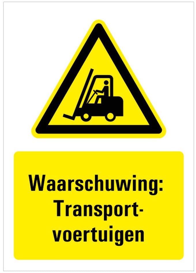 Sticker met tekst waarschuwing transportvoertuigen 148 x 210 mm