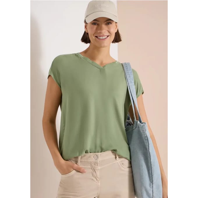 Blouse met korte mouwen en een mix van texturen