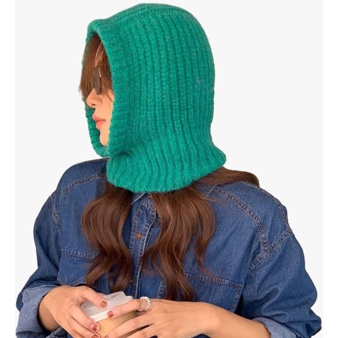 Chapeau Tricoté Écharpe Femme Pièce Unique Chapeau d'Hiver Peluche Chaud et Tendance Polyvalent Chapeau Tricoté Adjustable vert