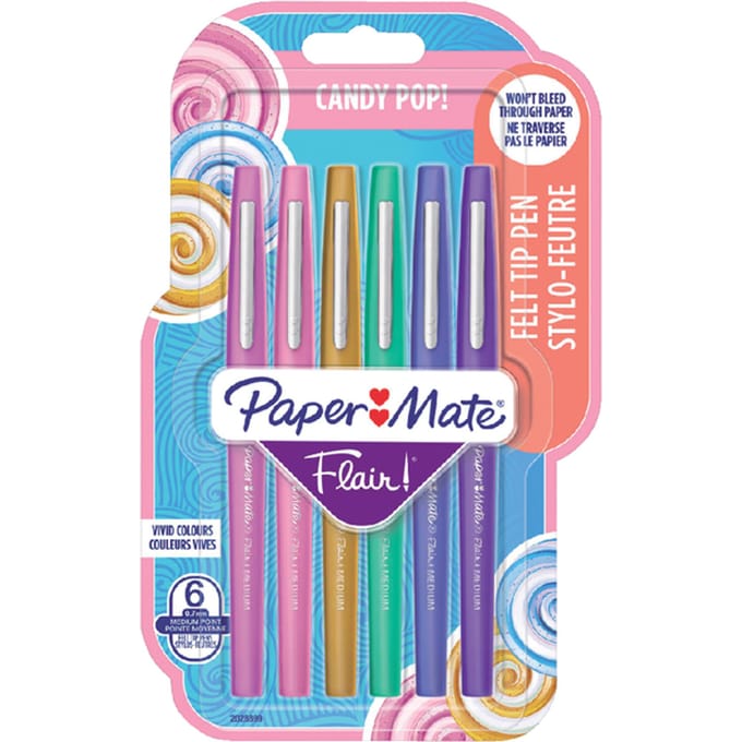 Paper Mate Flair-viltstiften | Medium punt (0,7 mm) | Diverse Candy POP-kleuren | 6 stuks