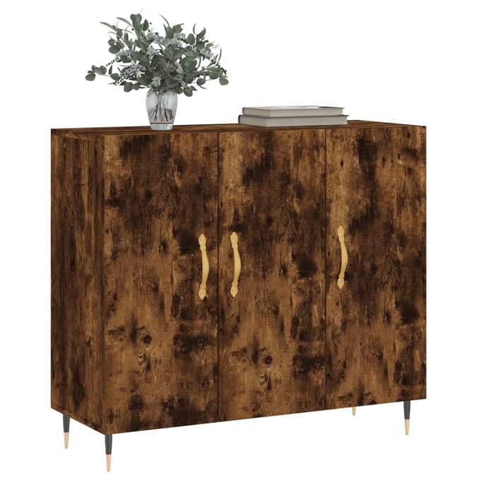 vidaXL - Dressoir - 90x34x80 - cm - bewerkt - hout - gerookt - eikenkleurig