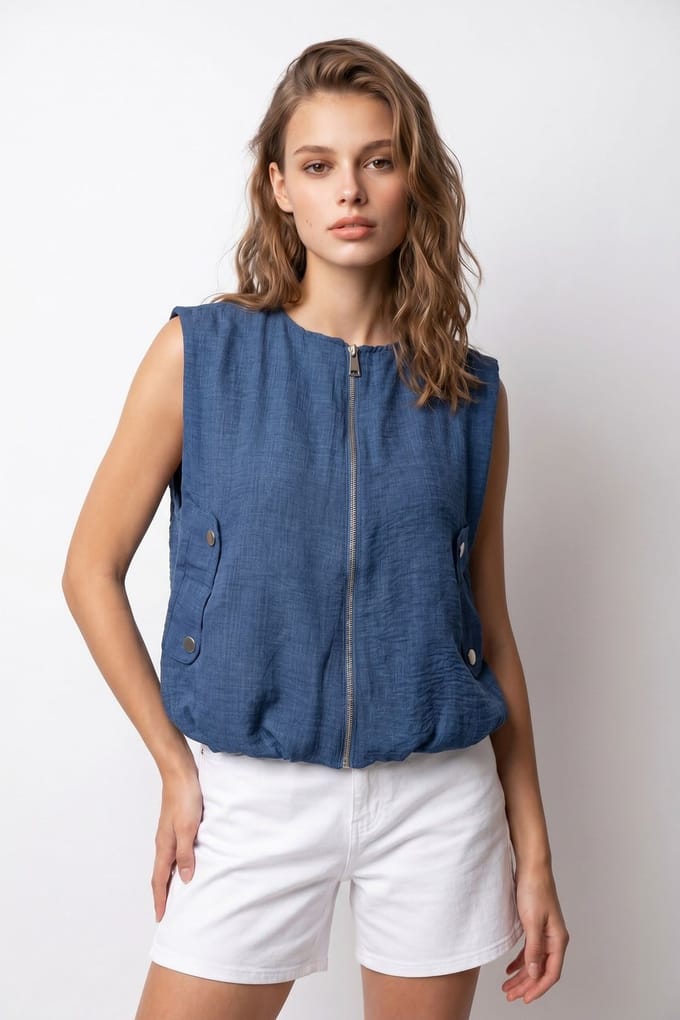 Dames Woven Poplin Gilet Met Ritsvoorkant