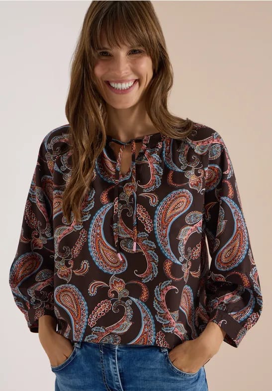 Blouse met 3/4-mouwen, split in de hals en print