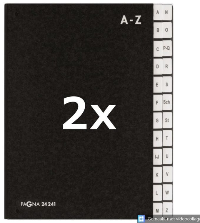 2 x PAGNA - Lessenaarordner - Dossiermap - Sorteermap 24-tabs A-Z - Zwart - Hardkarton - A4