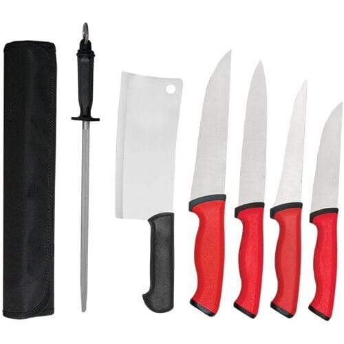 GGM Gastro Messer-Set Duo Professional mit Rolltasche - 6-teilig Zwart / Rood