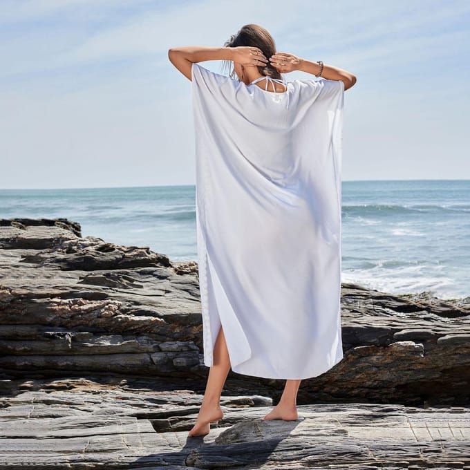 Dames Strandrok Col Trui Bikini Badpak Kaftan Damesjurk one size wit