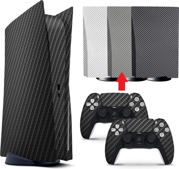 Gadgetpoint - Console & Controller Stickers voor PS5, PlayStation 5 - Performance Gaming Skin - Bescherming Accessoires - Carbon - Zilver