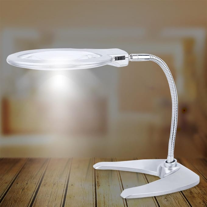 2.5X 5X 130mm Bureau Vergrootglas Vergrootglas met 2 LED Licht wit
