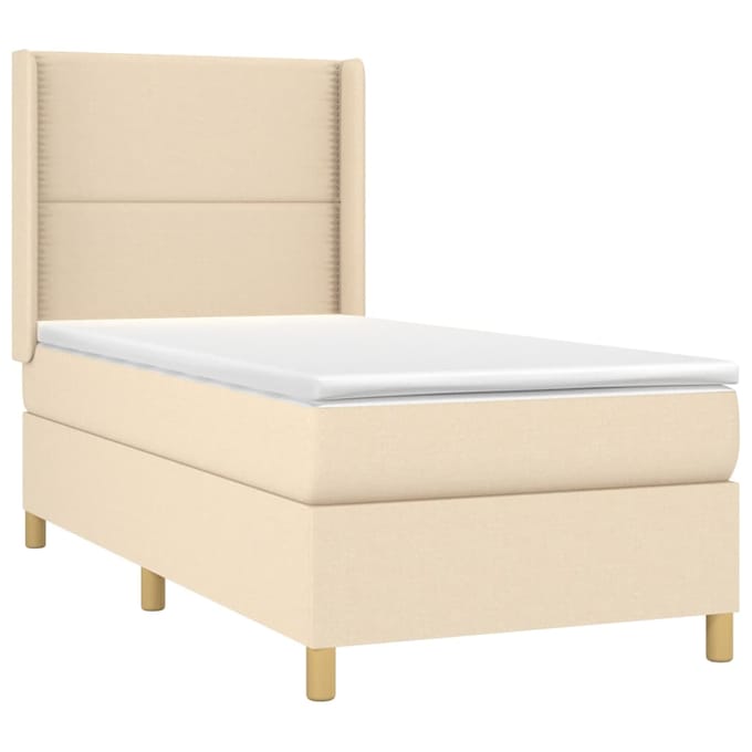 vidaXL - Boxspring - met - matras - stof - crèmekleurig - 90x200 - cm