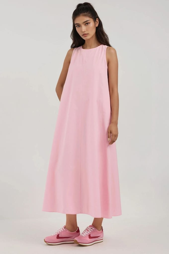 Mixray Collectie Crew Neck Mouwloze A-Lijn Maxi Jurk