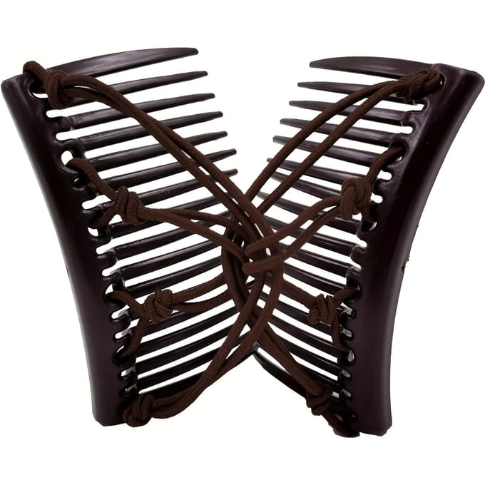 Pince à cheveux peigne double coulissant réglable pour femmes - Accessoire capillaire élastique extensible pour un coiffage facile café