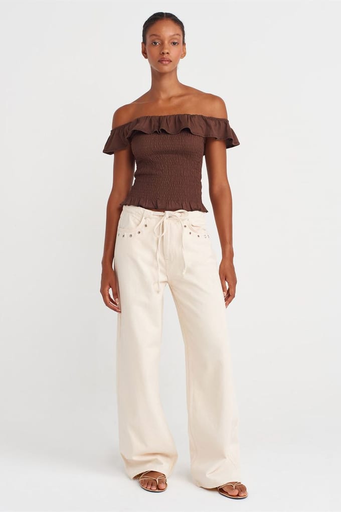 Mid-Waist Wijde Pijp Katoenen Denim Jeans