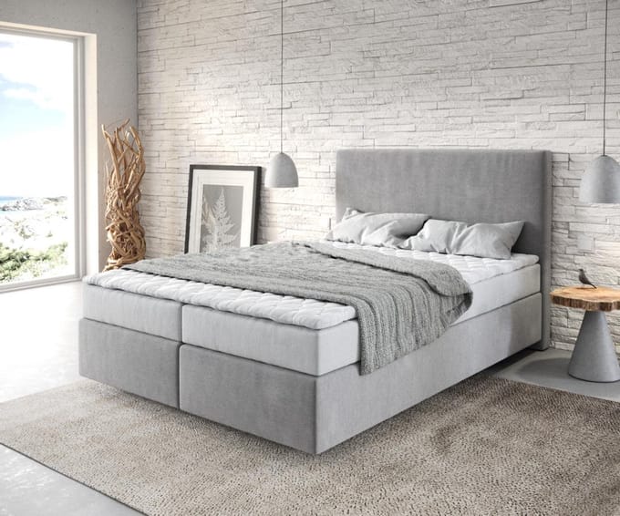 Boxspringbed Dream-Fine microvezel grijs 140x200 met matras en topper