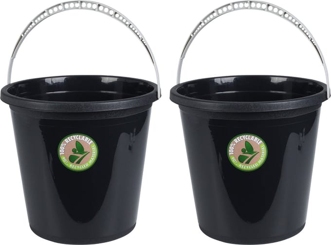 Storage Solutions emmers 2x stuks - 10L- gerecycled kunststof - Zwart