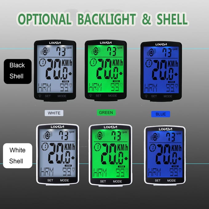 LIXADA 3-in-1 draadloze fietscomputer Multifunctioneel LCD-scherm Fietscomputer met hartslag Green backlight