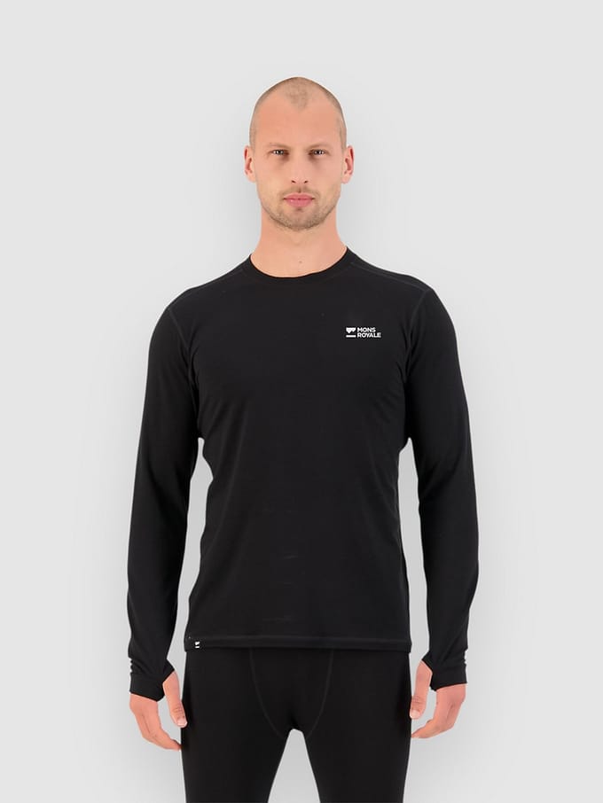 Mons Royale Cascade Merino Base Layer, thermoshirt, heren, zwart