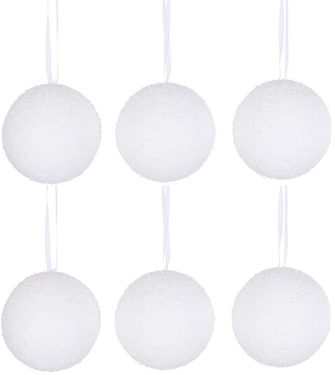 Decoris Kerstballen sneeuw - 6x st - wit - D8 cm - sneeuwballen - sneeuwdecoratie - Sneeuwversiering