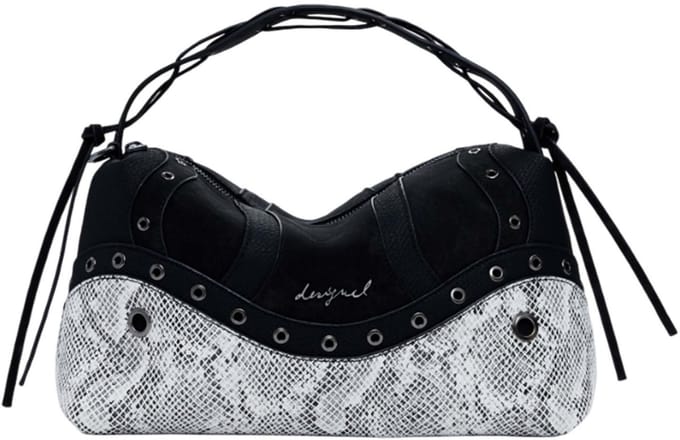 Desigual handtas schoudertas Bergamo Snake Patch Shoulder Bag Black zwart