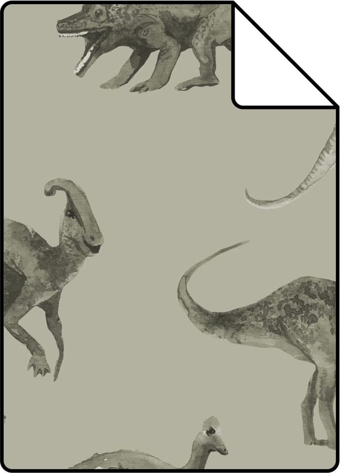 Proefstaal ESTAhome behang dinosaurussen vergrijsd groen - 26.5 x 21 cm - 131205-S