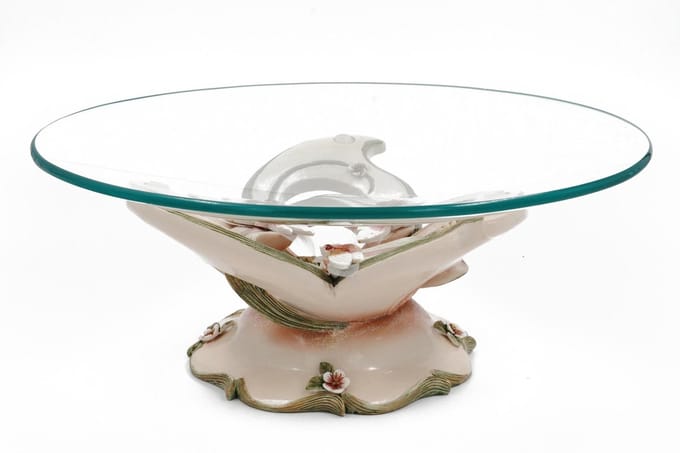 Decoratie Schaal - Glas - Roze Met Groen - Ø32cm