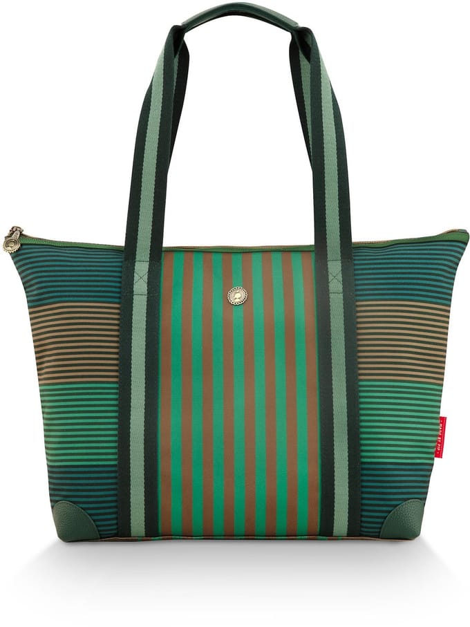 Pip Studio - Tilda Tote Bag met rits - Schoudertas - Groen - Gestreept - 47x17x37cm