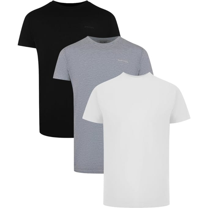Palm Angels Tri-Pack Tonale Klassieke Logo Zwarte, Witte en Grijze T-Shirts