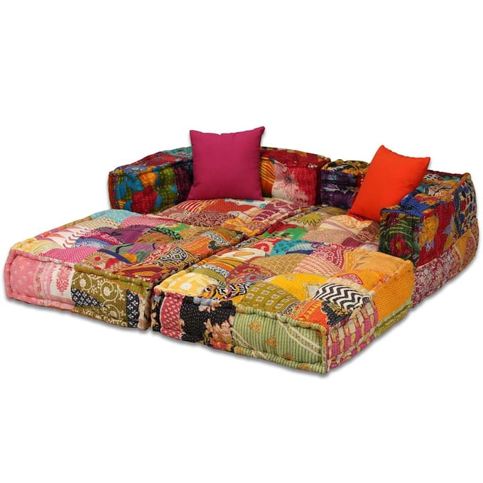 vidaXL - Poef - tweezits - modulair - stof - patchwork