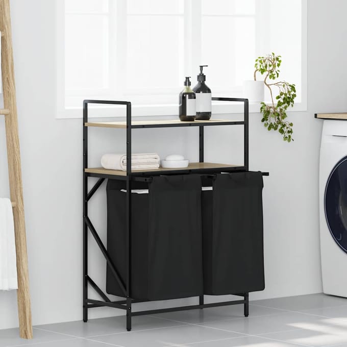 vidaXL - Wasmand - 2 - vakken - met - planken - sonoma - eikenkleurig