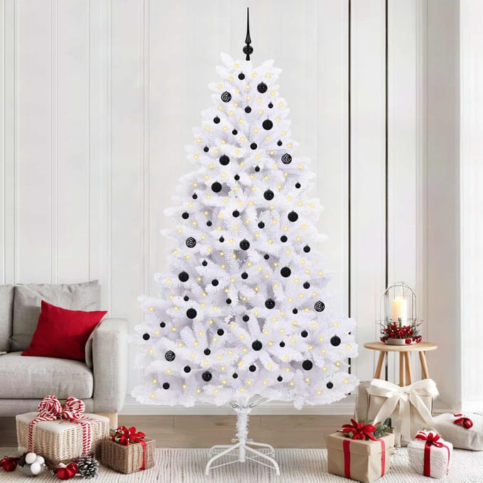 vidaXL - Kunstmatige - Hinged - Kerstboom - Wit - 240 - cm - PVC - en - Staal
