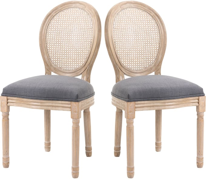 HOMCOM - Eetkamerstoel - Polyester - Rubberhout - Grijs