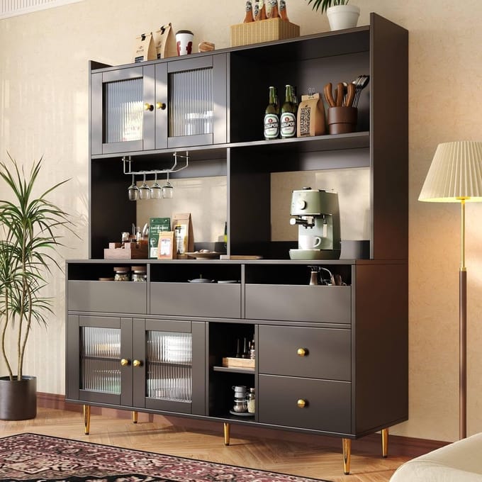 Multifunctioneel Dressoir met Glazen Deur voor Keuken en Woonkamer
