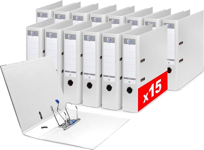 Set van 15 Mappen met Hendel A4XL - Stevige Ringbanden 80mm Rug - Wit