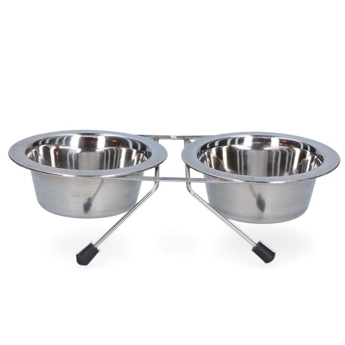 Excellent Voer- en Drinkbak op standaard - 2 bakken - RVS - Ø 11 cm - 200 ml - Zilver