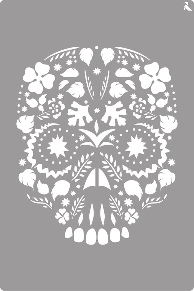 La Pajarita stencil bloemen schedel decoratief schilderen 20x30cm.