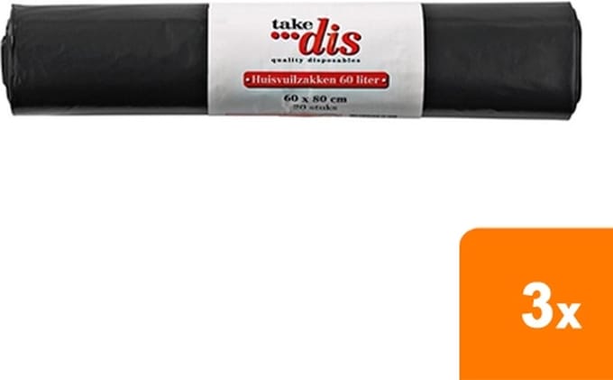 Take Dis - Huisvuilniszakken Grijs 60L- 3x 20 stuks