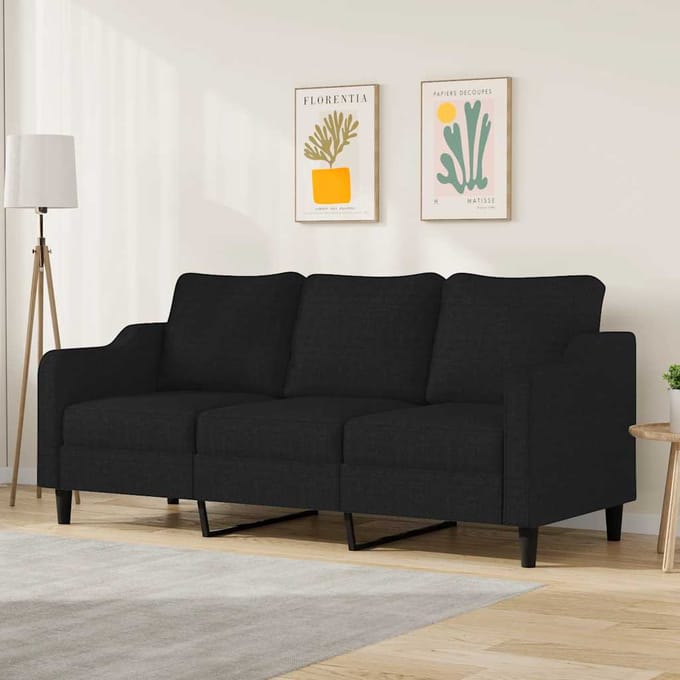 Vidaxl Bank 3-persoons, Zwart, 180 Cm, Bekleed met Stof