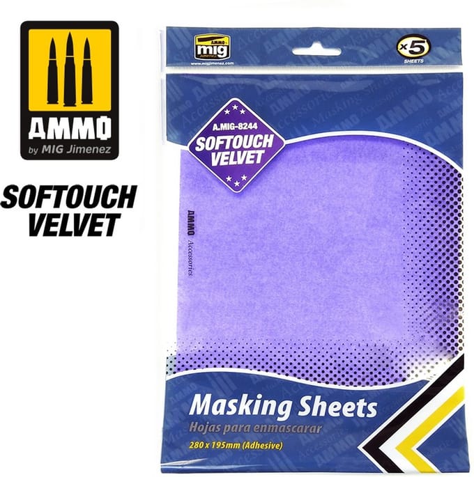 AMMO by Mig Jimenez Tape - MIG 8244 Softouch Velvet Masking Sheets - 5pc - 280x195mm Tape