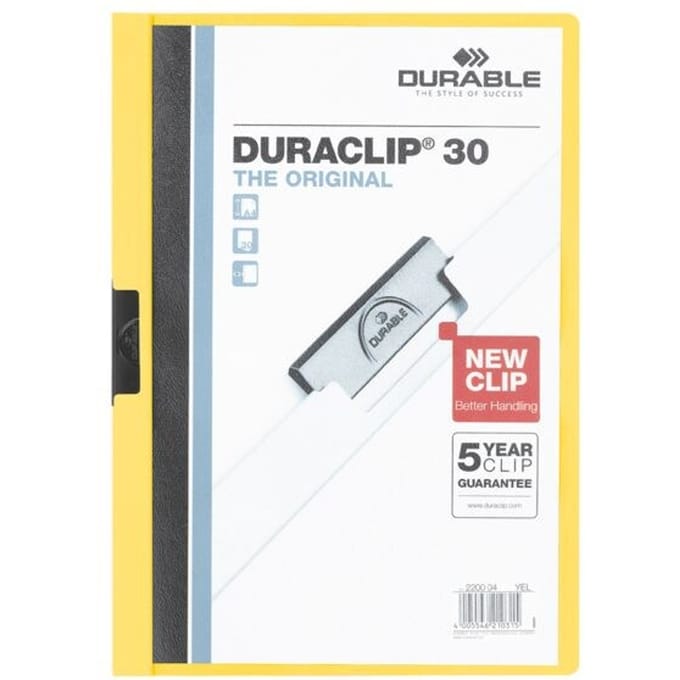 Klemmap Durable Duraclip A4 3mm 30 vellen geel