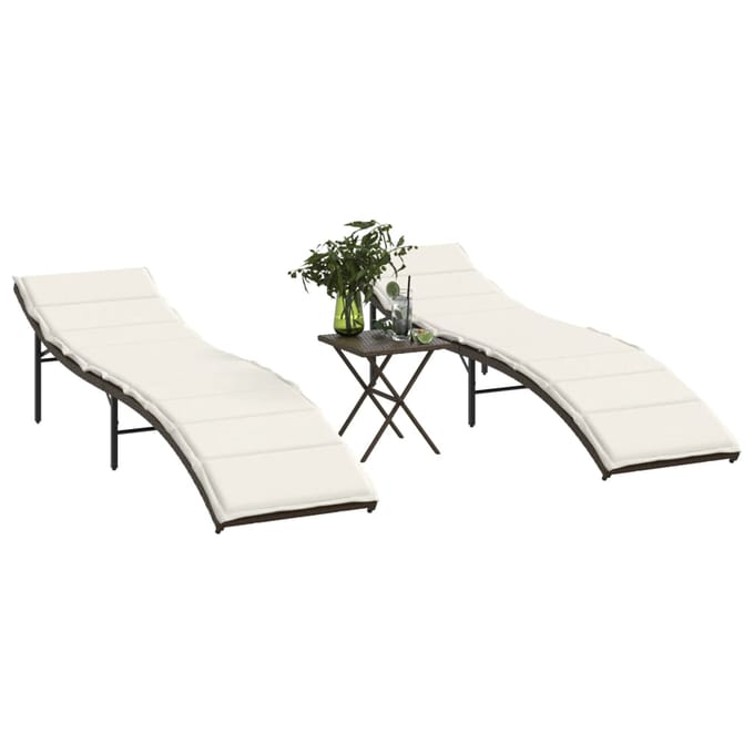 vidaXL - Ligstoelen - 2 - st - met - tafel - poly - rattan - bruin