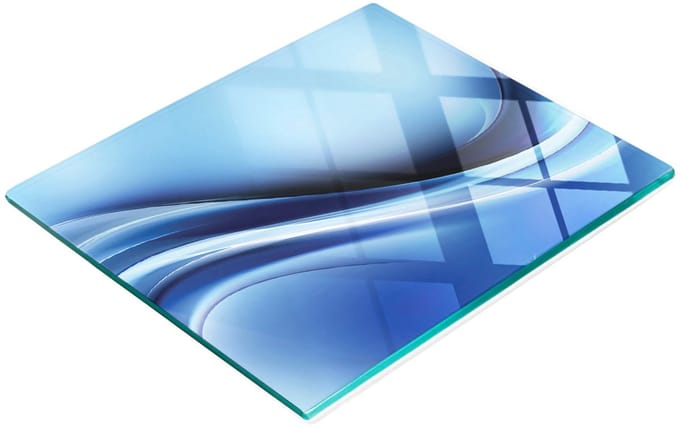 Glazen snijplank met abstracte blauwe afbeeldingen, 60x52 cm